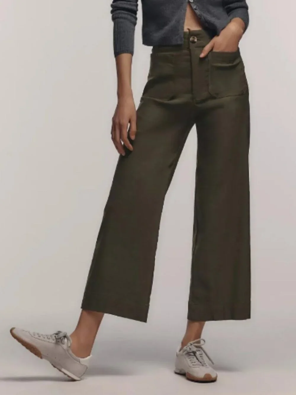 Anthropologie Maeve Colette Cropped Wide Leg Ponte Pants Size 28 Olive Green - Picture 1 of 5